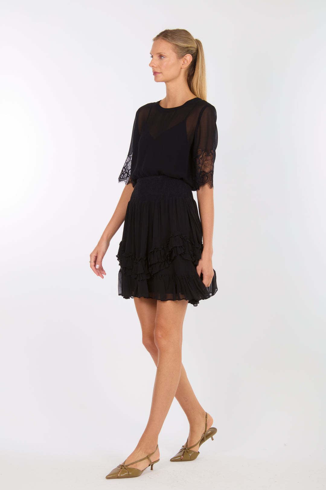 Nilou Skirt - 100% Organic Silk Chiffon with Lace