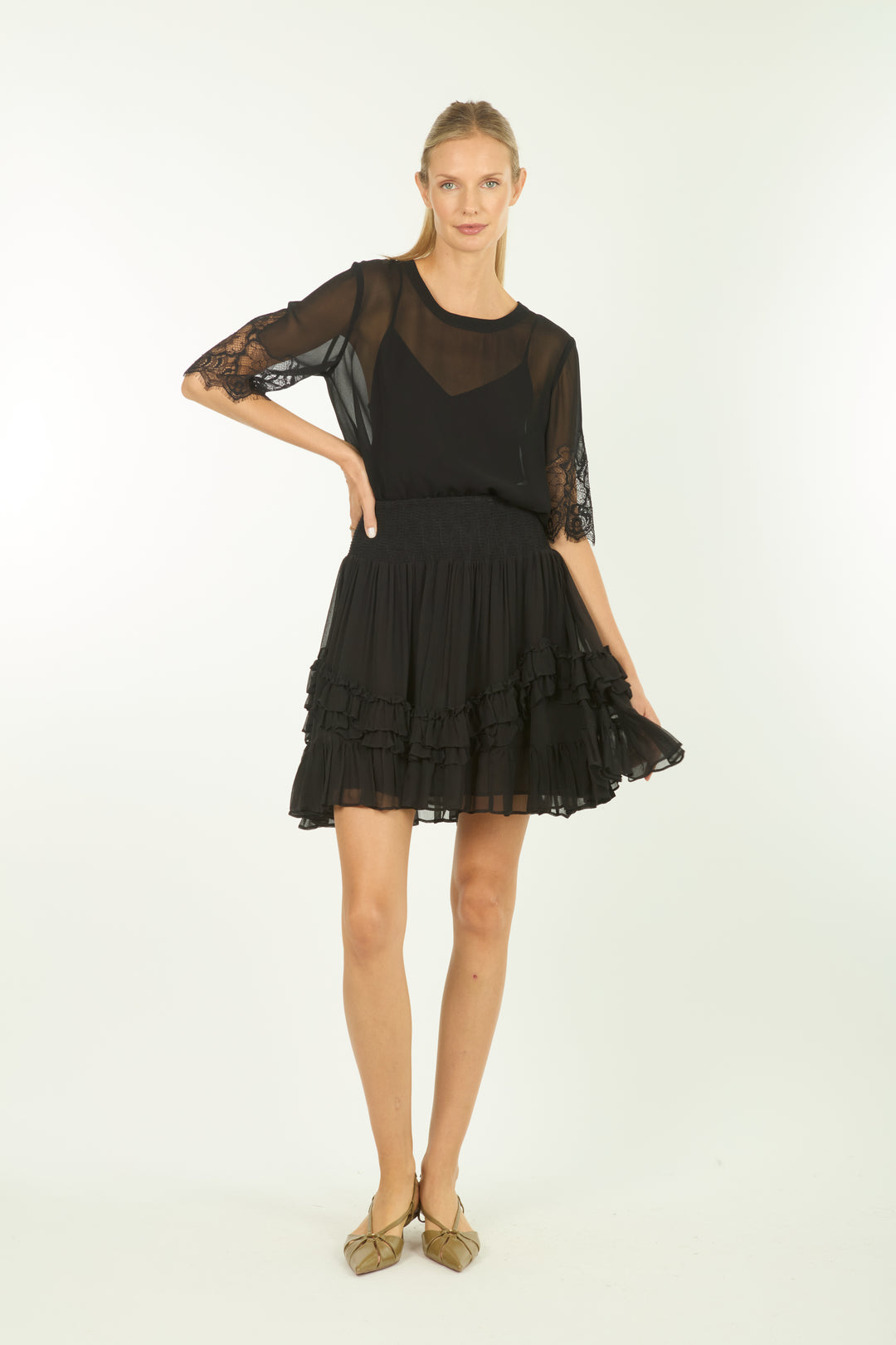 Nilou Skirt - 100% Organic Silk Chiffon with Lace