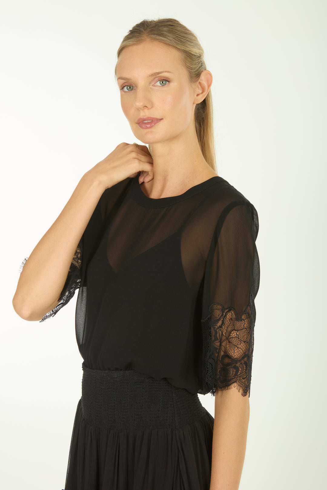 Nilou Skirt - 100% Organic Silk Chiffon with Lace