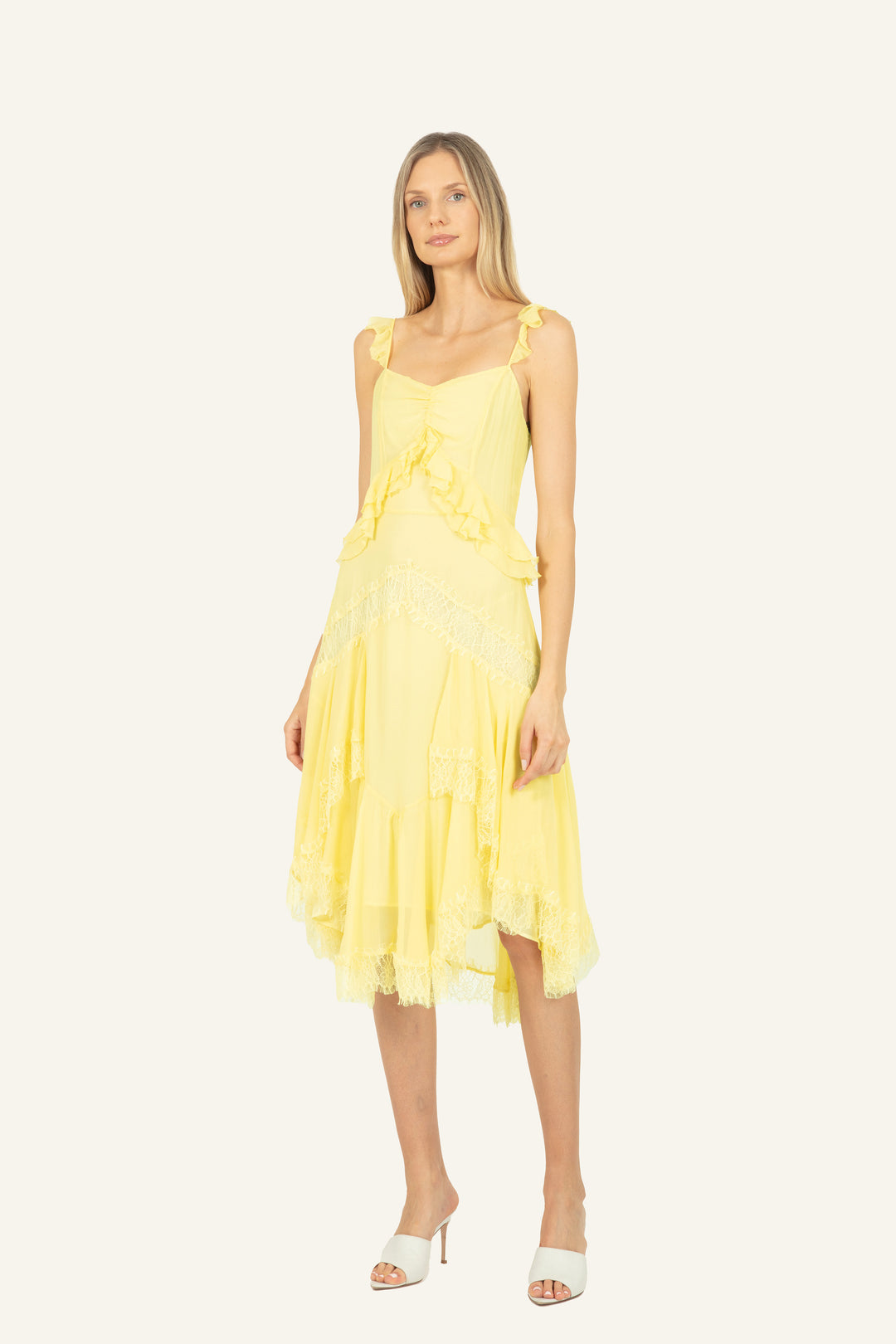 Lenore Midi Dress - 100% Silk Crinkle Chiffon with Lace