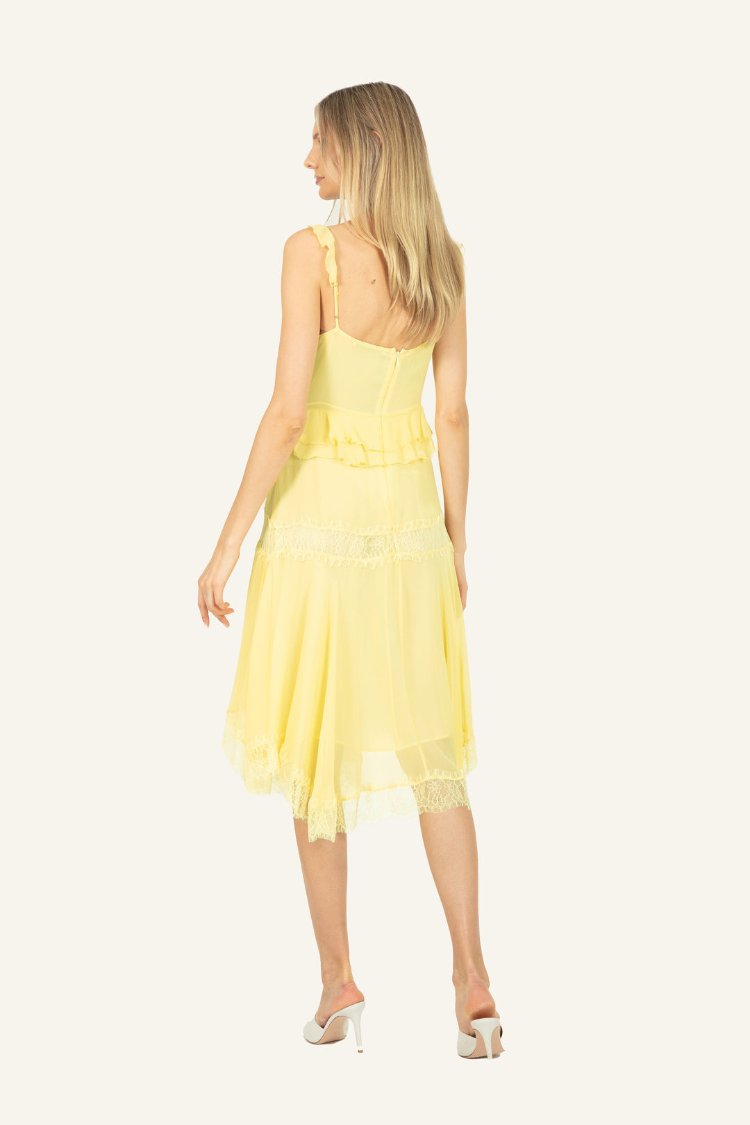 Lenore Midi Dress - 100% Silk Crinkle Chiffon with Lace