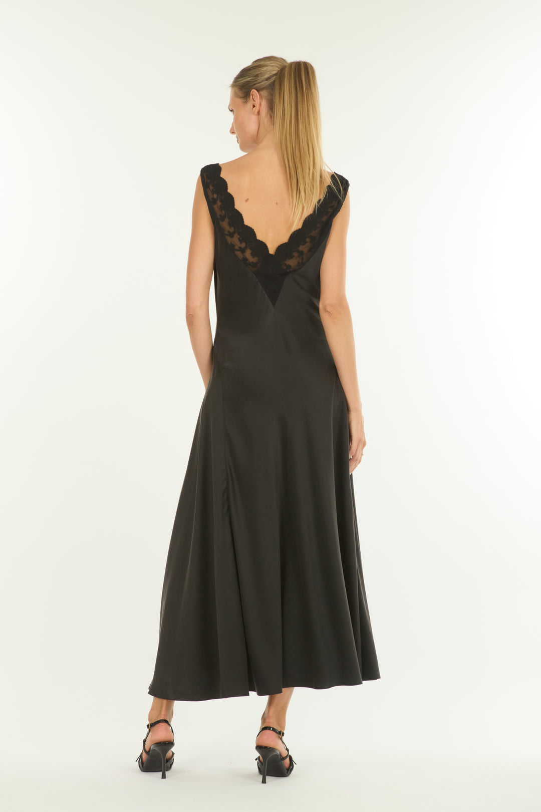 Paulette Dress - 100% Sand washed Silk with Lace