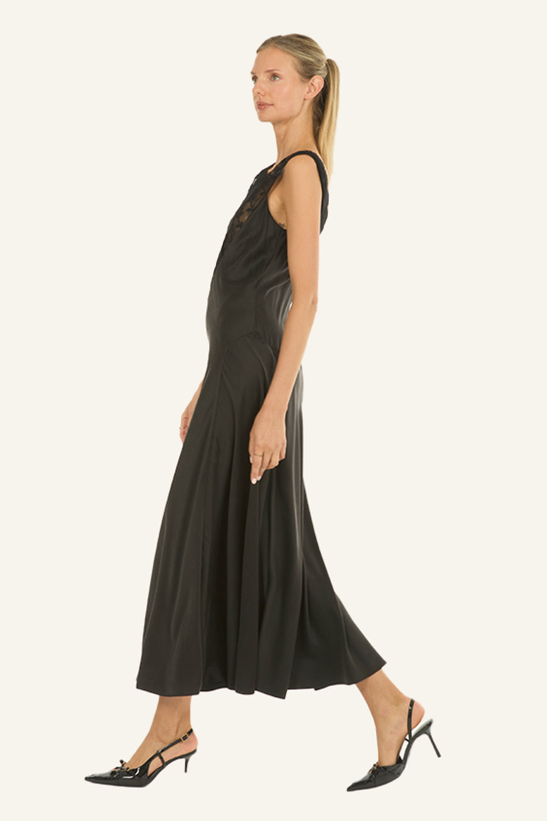 Paulette Dress - 100% Sand washed Silk with Lace