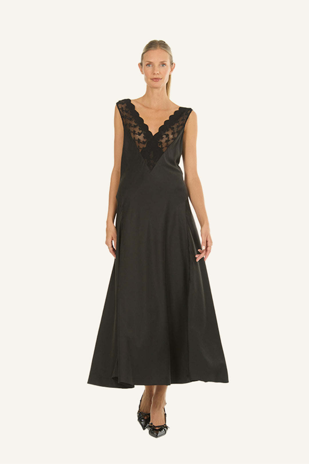 Paulette Dress - 100% Sand washed Silk with Lace