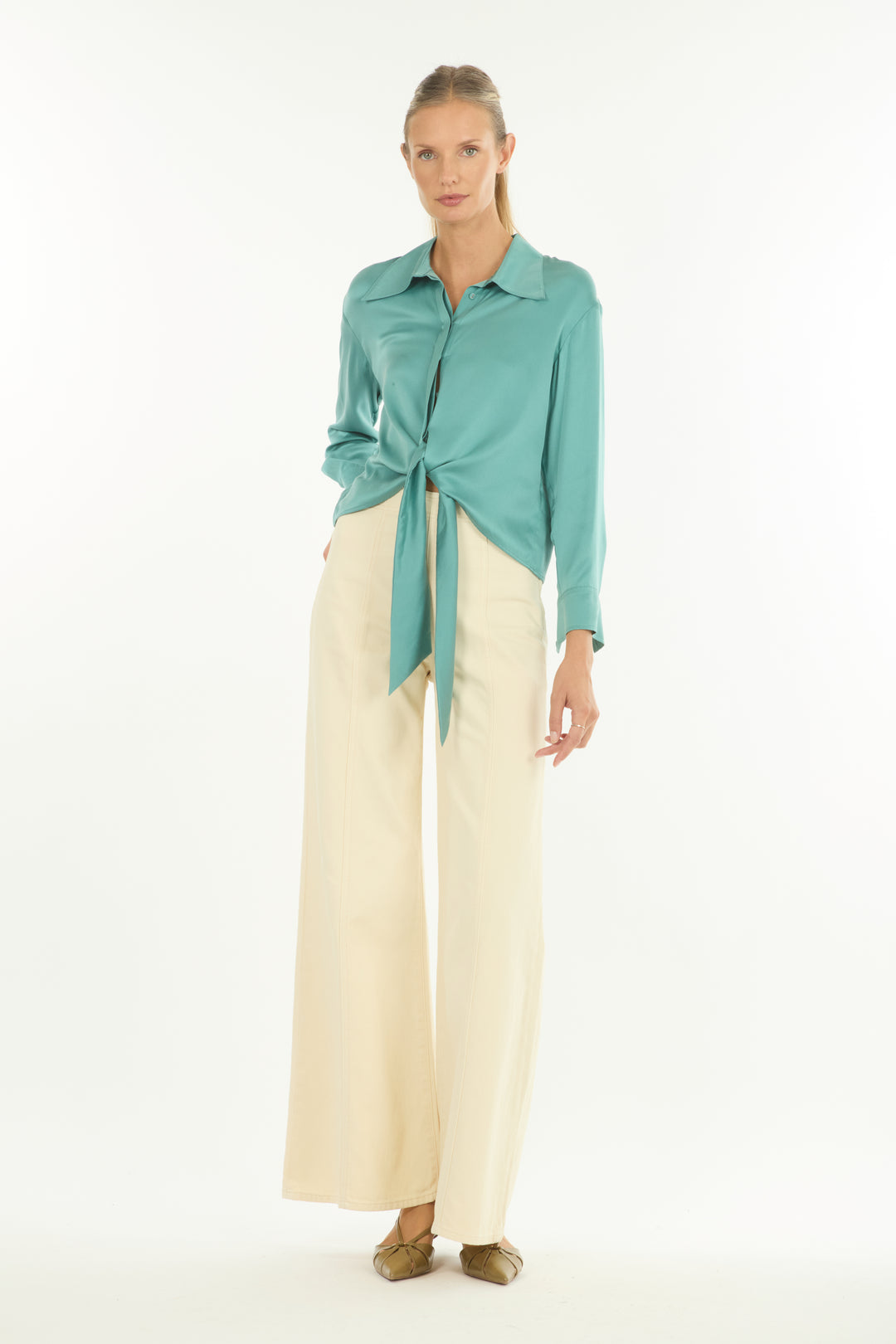 Rae Top - Cyan Green - 100% Silk