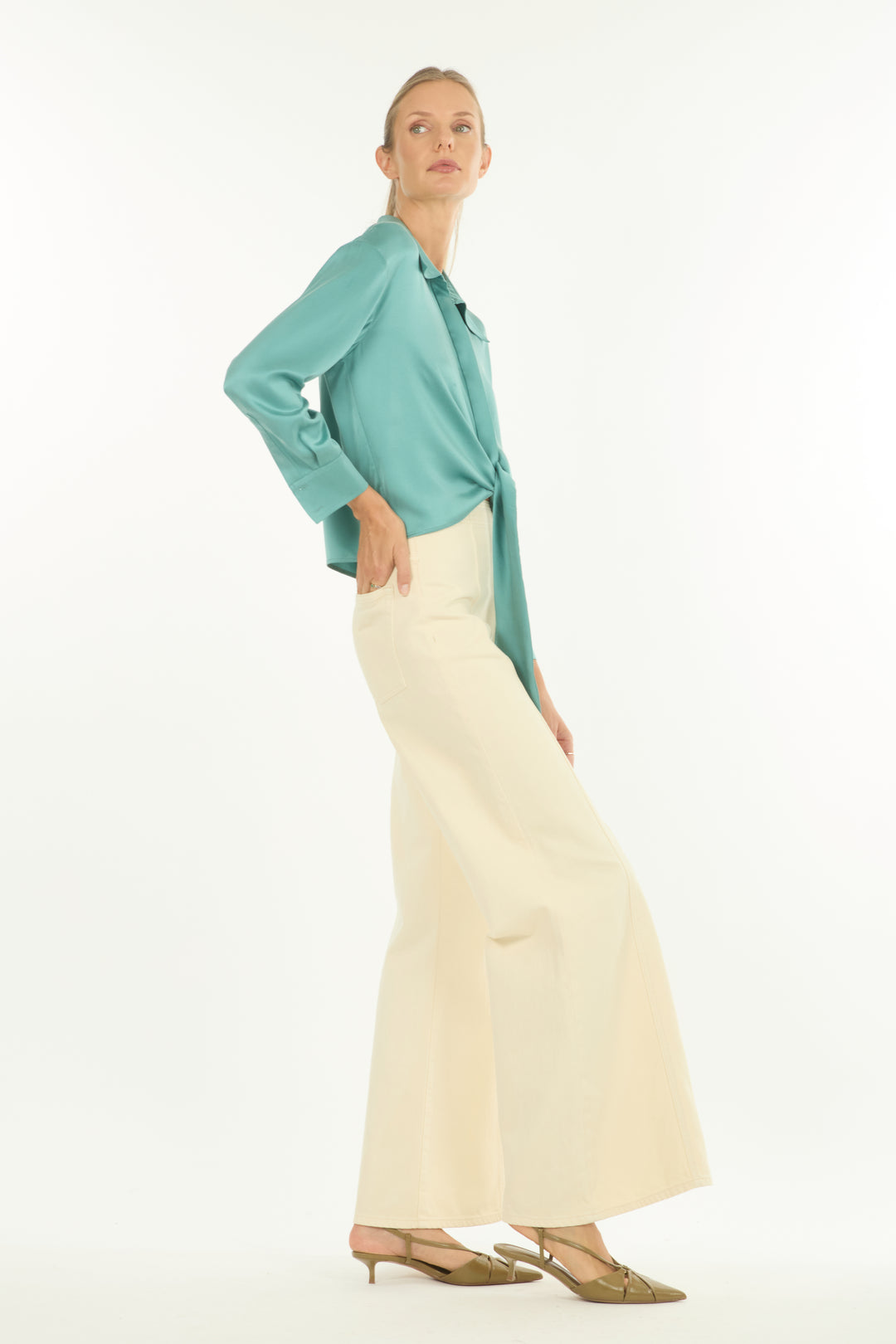 Rae Top - Cyan Green - 100% Silk