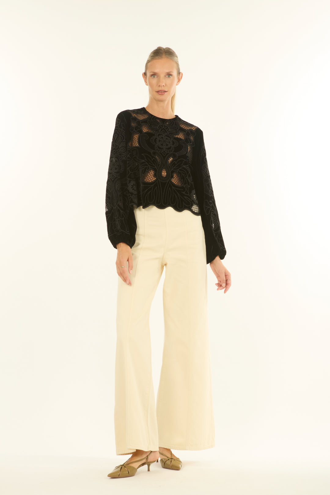 Reign Blouse - Velvet with Embroidery Cutout