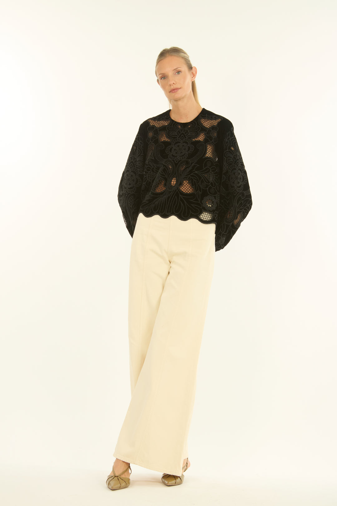 Reign Blouse - Velvet with Embroidery Cutout