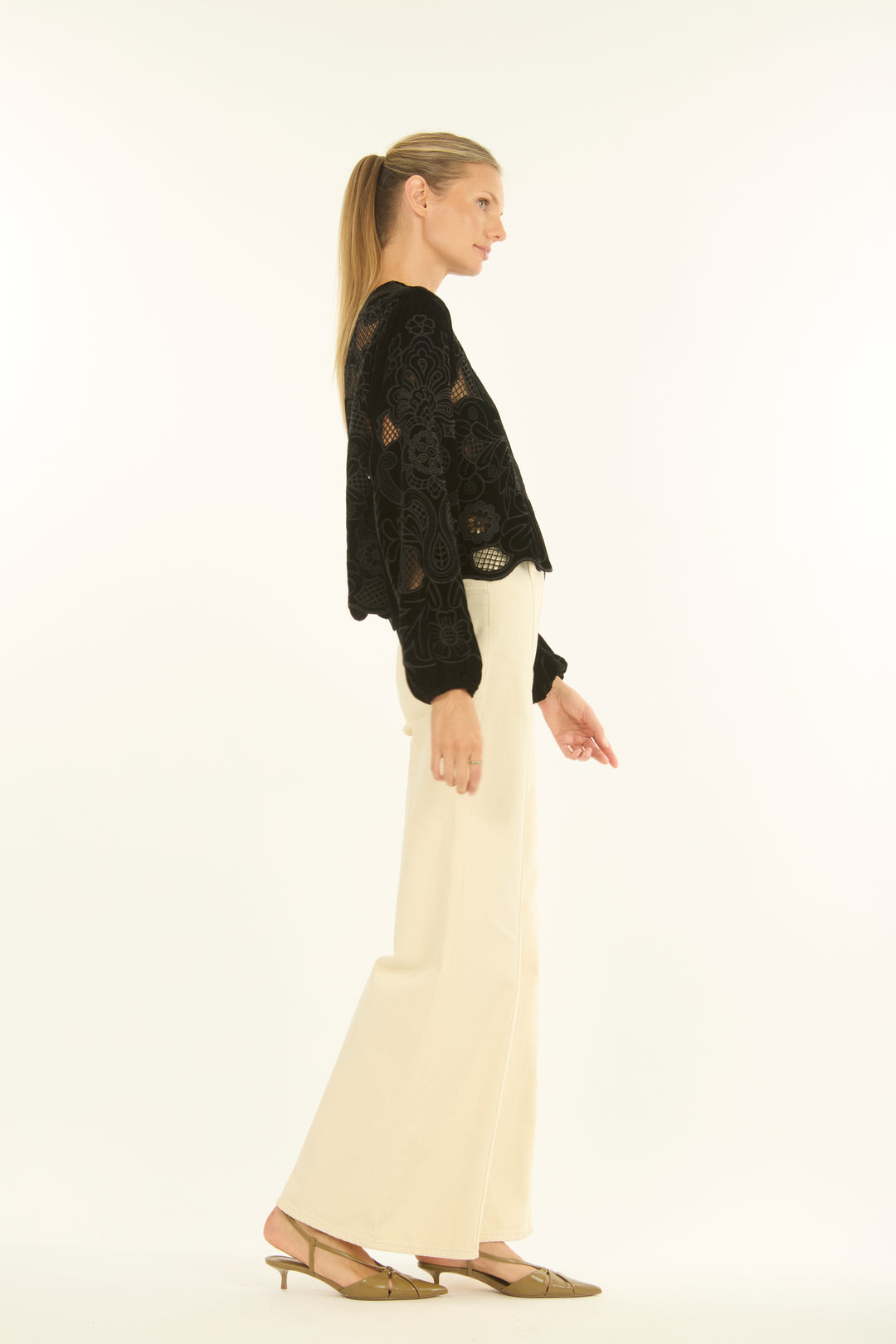 Reign Blouse - Velvet with Embroidery Cutout