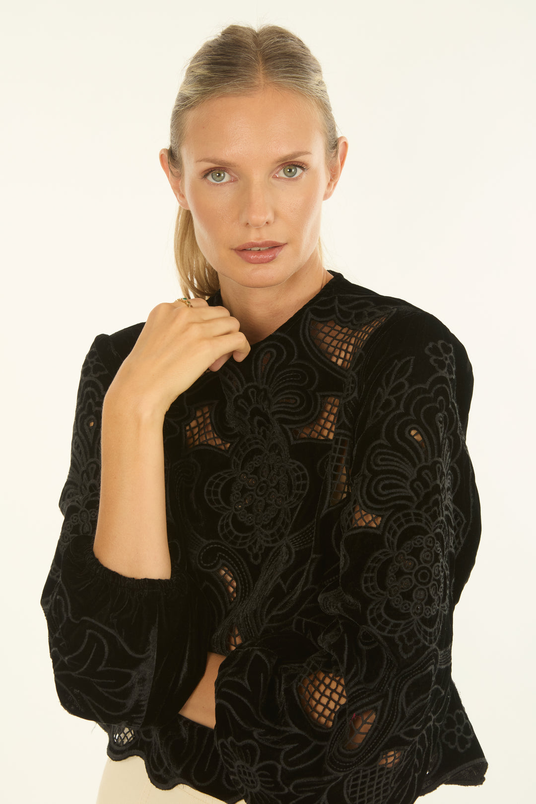 Reign Blouse - Velvet with Embroidery Cutout