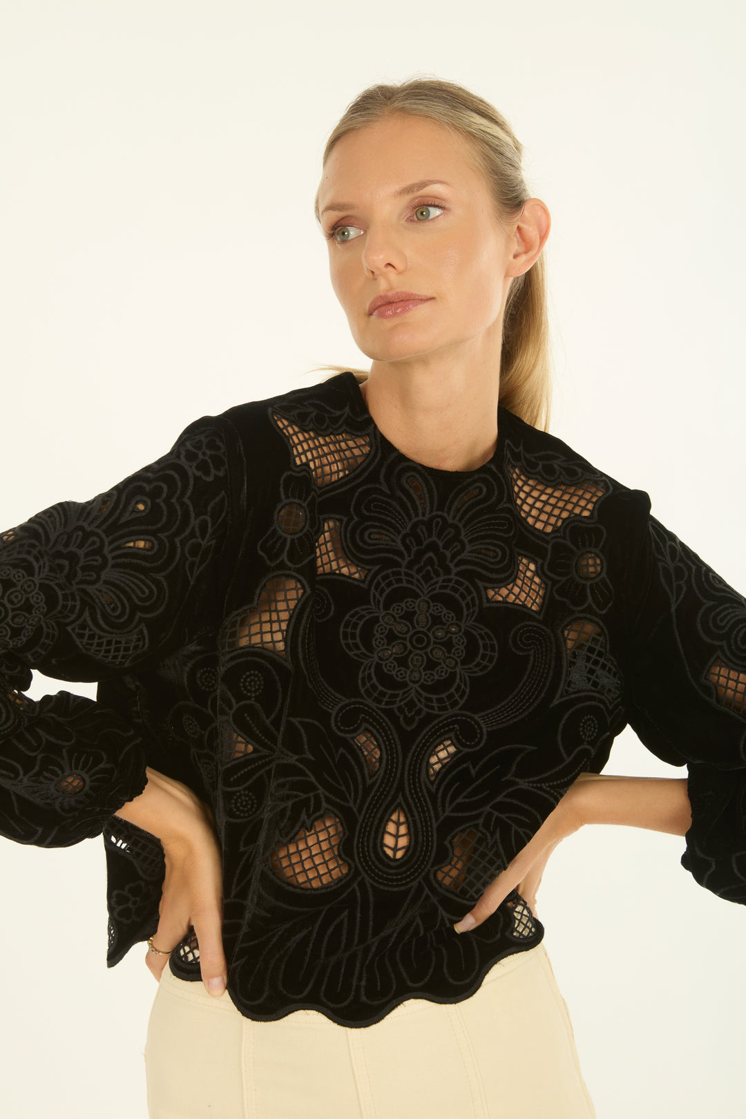 Reign Blouse - Velvet with Embroidery Cutout