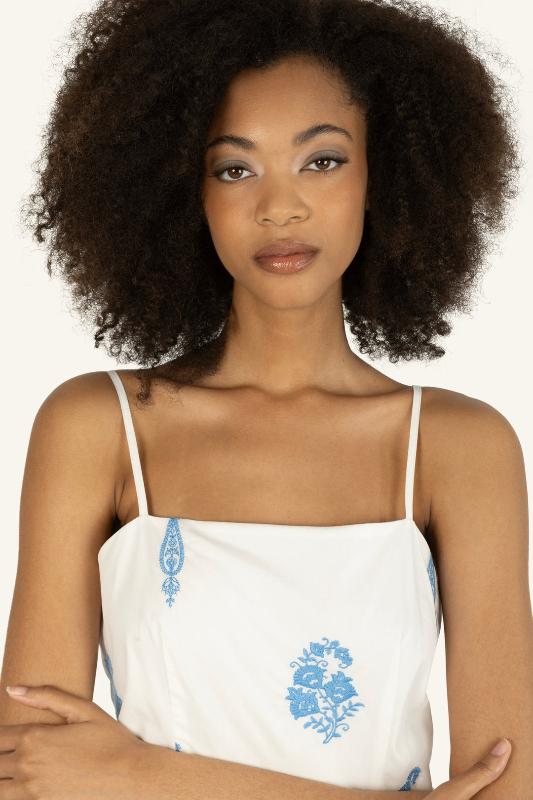 Rosetta Dress - Cotton Poplin with Paisley Embroidery