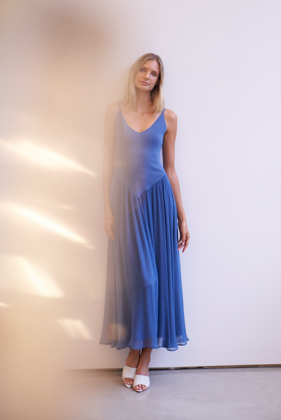 Azella Dress - Knit Rib with Silk Crinkle Chiffon