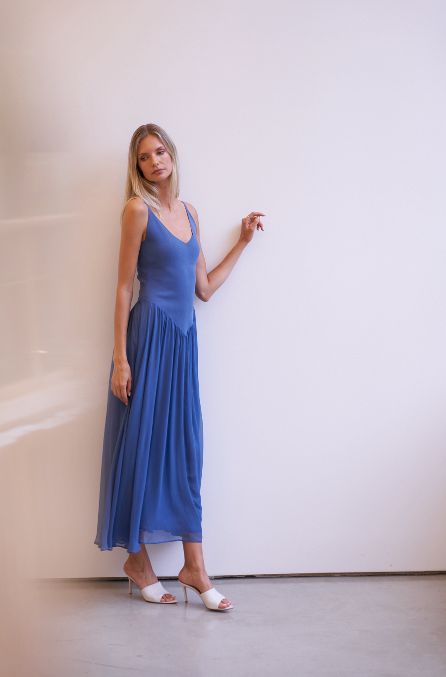 Azella Dress - Knit Rib with Silk Crinkle Chiffon