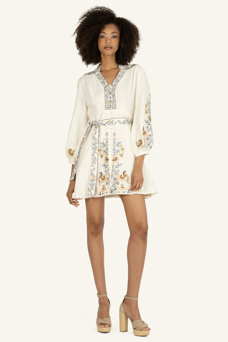 Zinnia Dress - Silk Linen with Embroidery