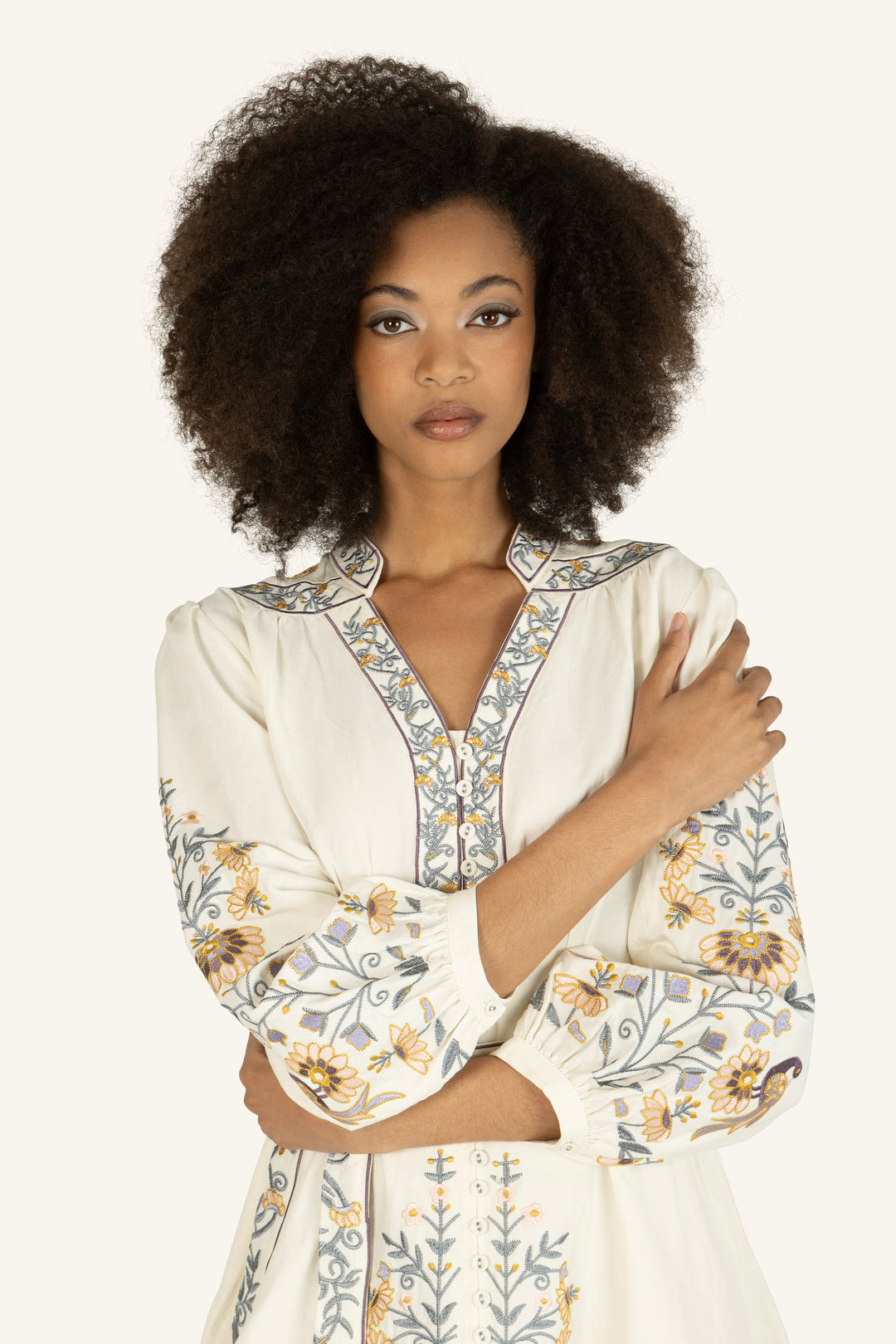 Zinnia Dress - Silk Linen with Embroidery