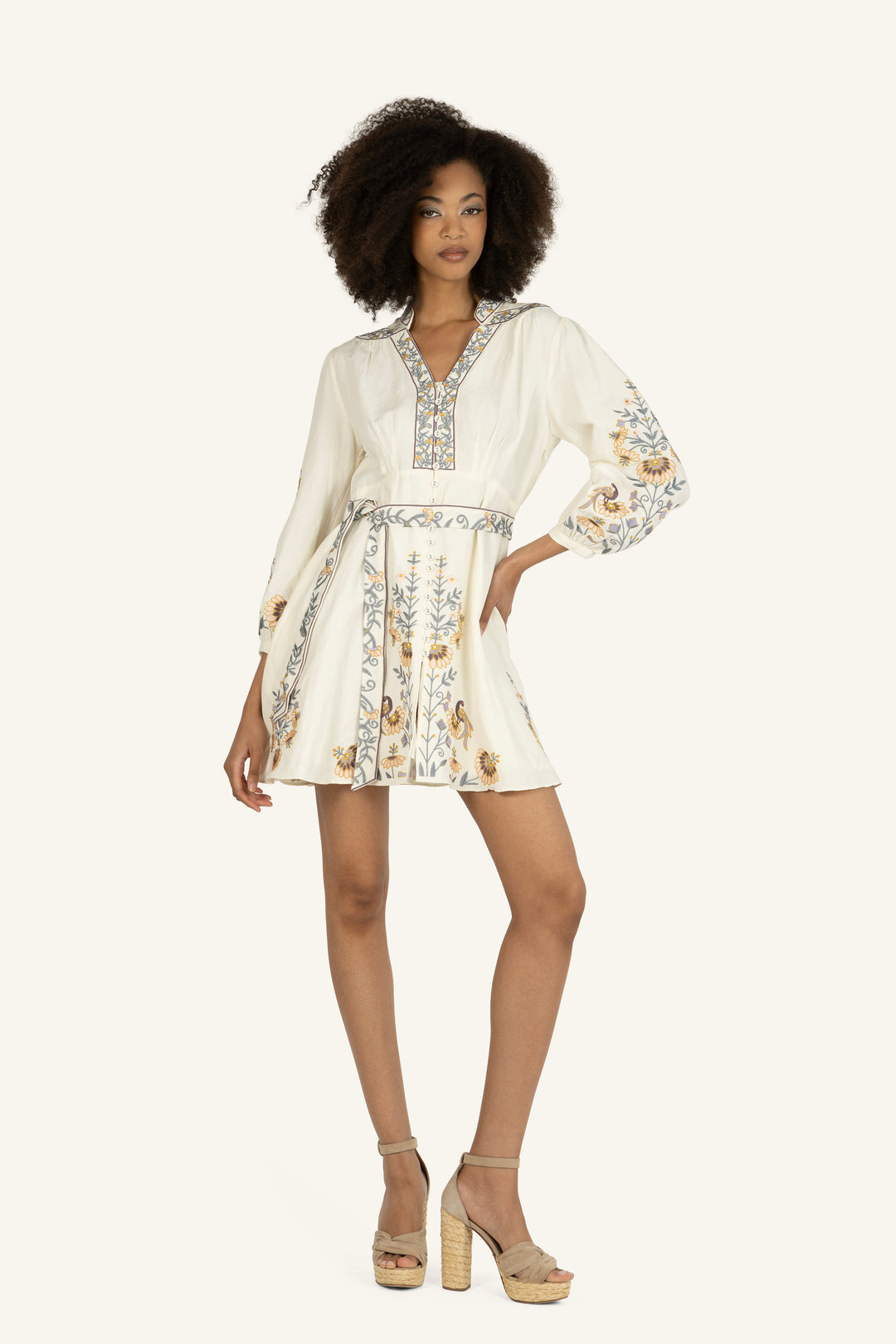 Zinnia Dress - Silk Linen with Embroidery