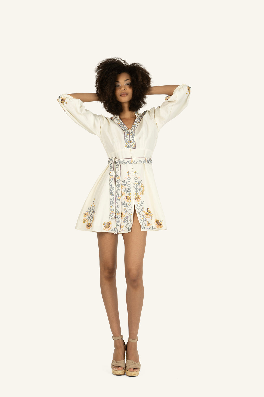 Zinnia Dress - Silk Linen with Embroidery