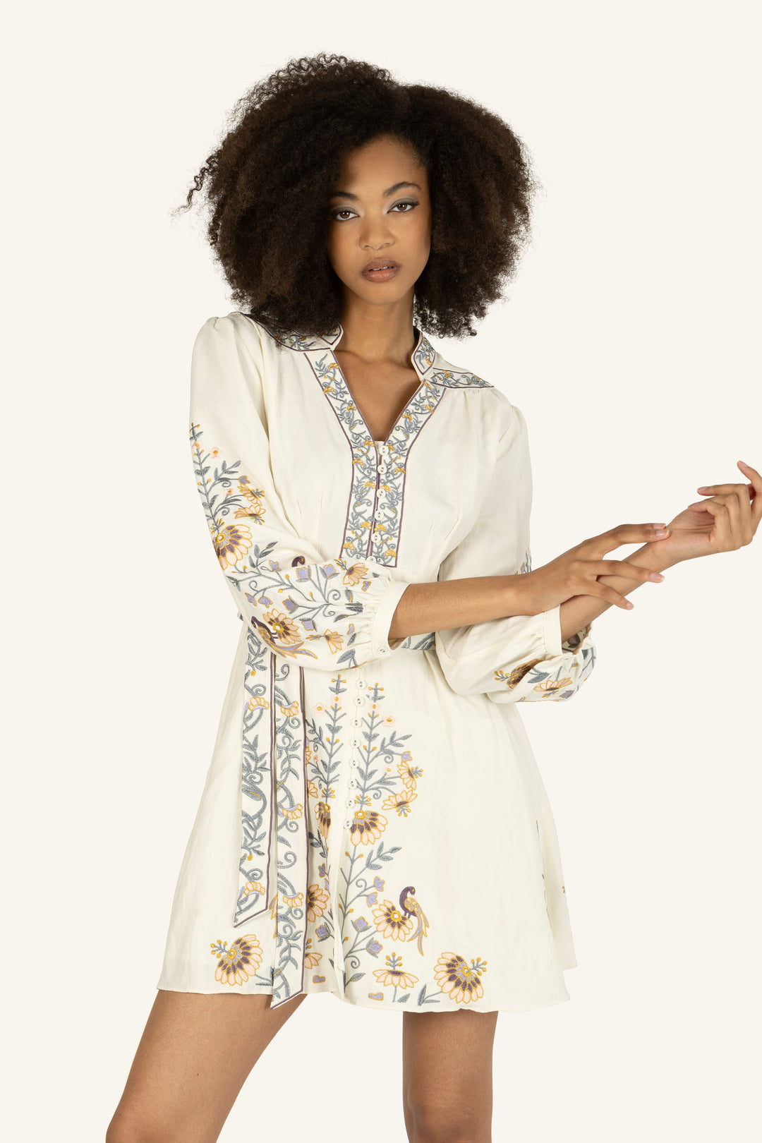 Zinnia Dress - Silk Linen with Embroidery