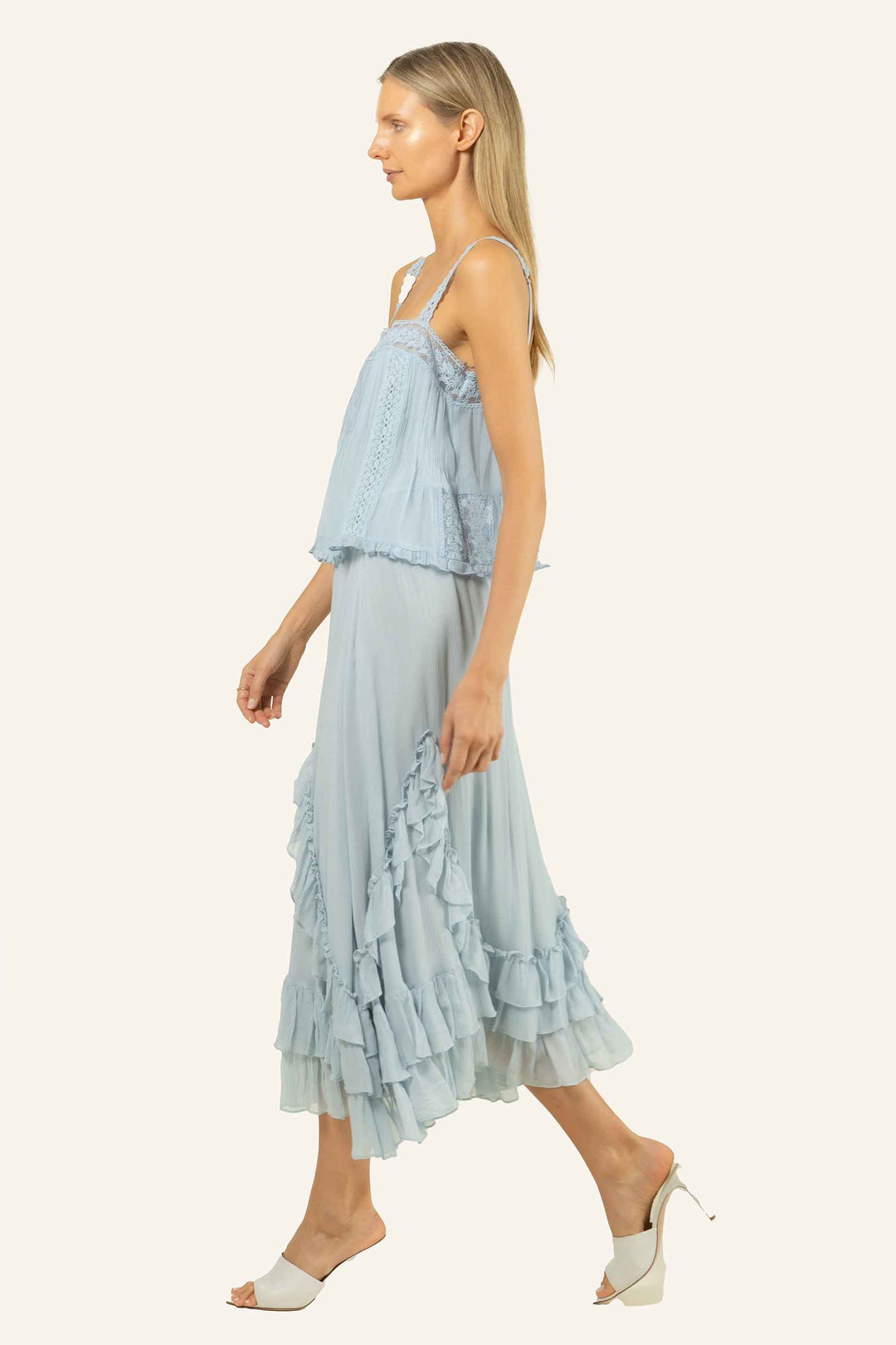 Calantha Top - 100% Silk Crinkle Chiffon with Lace