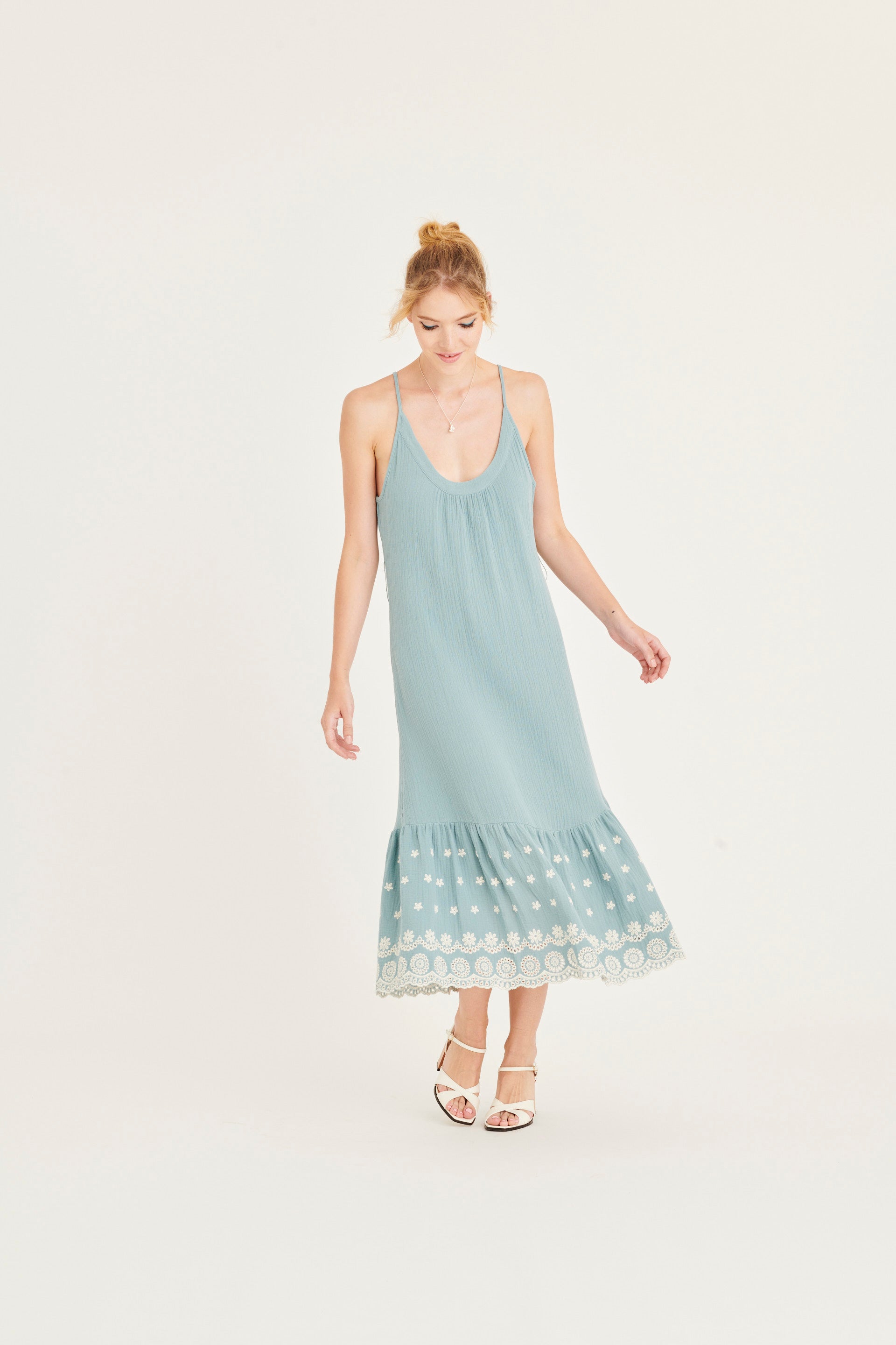 Secret Mission Anita Embroidered Midi Dress ~ online Dusty Blue NWT / XS